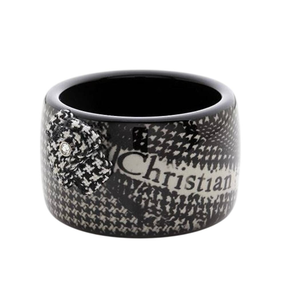 Vintage Christian Dior Lady D Houndstooth Logo Tweed Bangle Cuff Bracelet